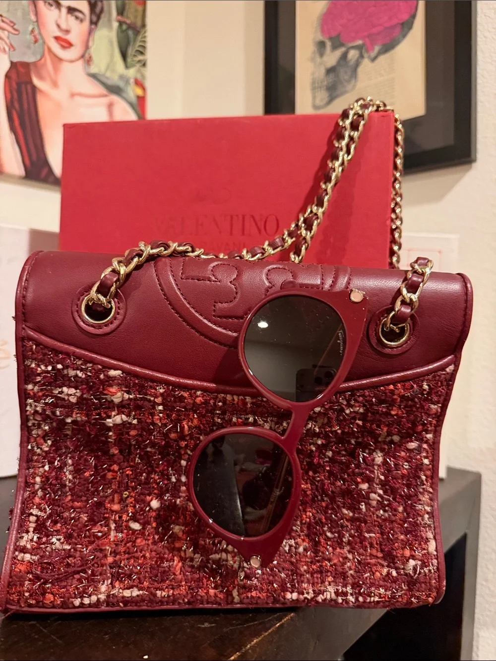 Red agatate tweed Fleming leather in never worn. Spotless interior and exterior!